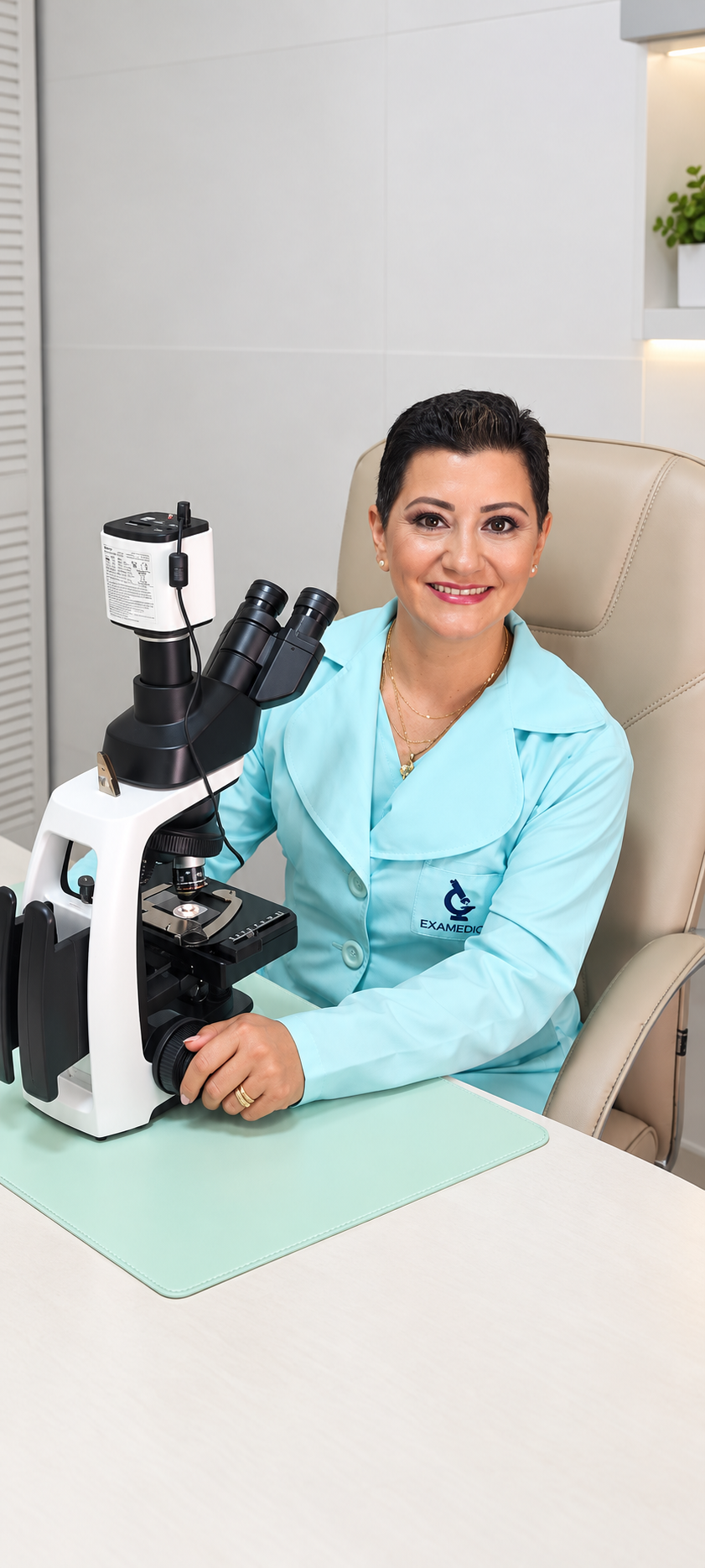 Carolina Henestrosa Justiniano junto a un microscopio